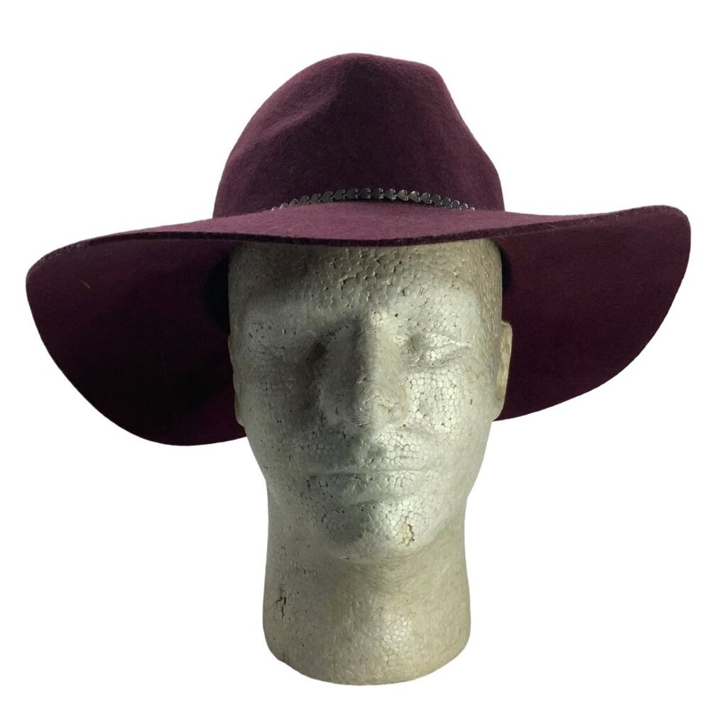 Express 100% Wool Burgundy Red Hat Fedora Women One Size Metal Accent Trim